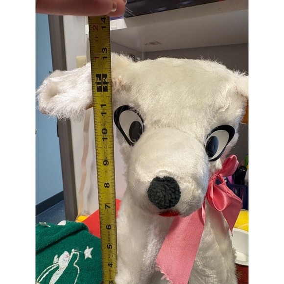 Mizpah Pixy Plush Dog‎ Toy Vintage White Puppy Pink Bow Stuffed Animal - Picture 13 of 13